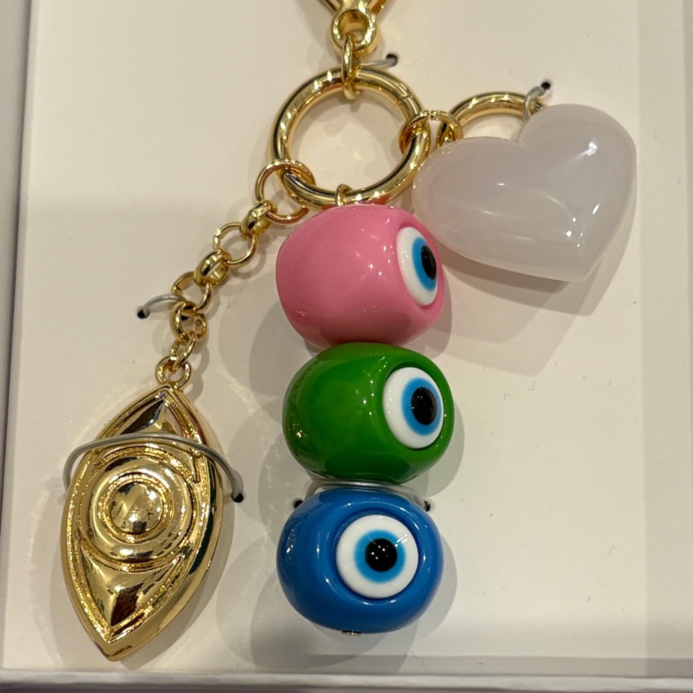 BaubleBar Bag Charm NWT Gold Charm with Pink, Blue, and Green Beads~ Gorgeous - Picture 3 of 5